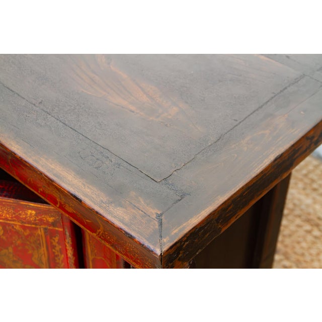 Pair of Red & Gilt Chinoiserie Small Cabinets For Sale - Image 10 of 13