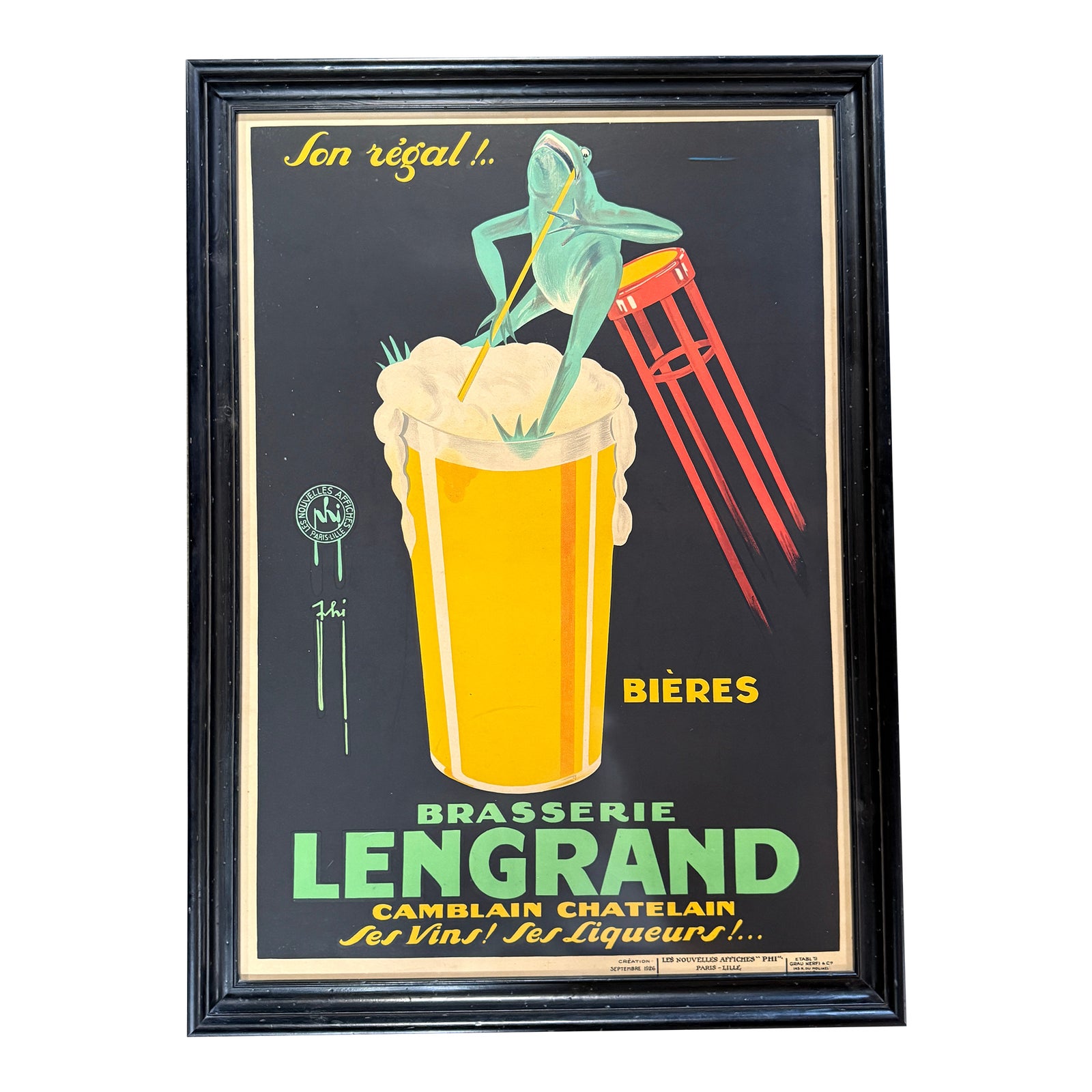 LingOrm フィリピンファンミーティングサインポスター Original 1926 Art Deco Brasserie Lengrand Poster, Phi (Paul Nerfi