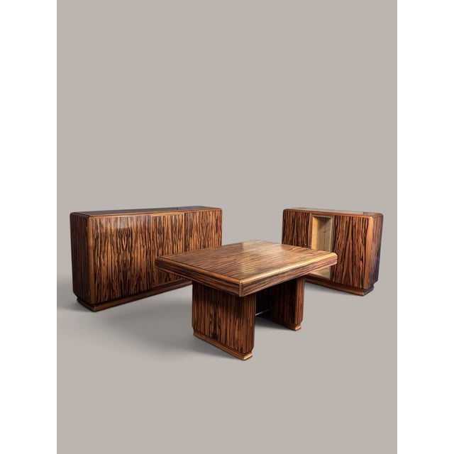 Art Deco Dining Room Set in Makassar Ebony, 1930, Set of 3 For Sale - Image 3 of 18