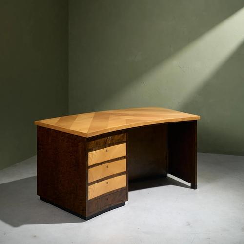 Curved Desk with Geometric Inlaid Top, Sweden For Sale - Image 13 of 13
