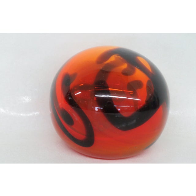 Glass Hand Blown Art Glass Orange and Black Paperweight For Sale - Image 7 of 9
