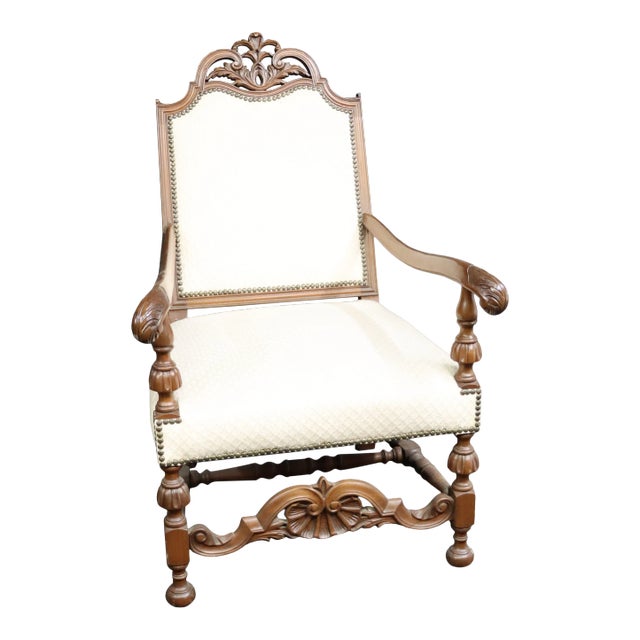 Jacobean Style Carved Walnut Lounge Chair For Sale