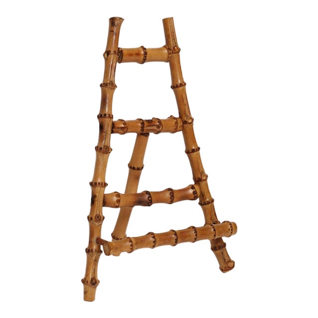 Vintage Diminutive Scorched Bamboo Tabletop Easel / Picture Display For Sale