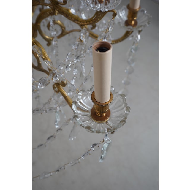 1980s French Style Crystal & Brass 12 Arm Chandelier For Sale - Image 4 of 12