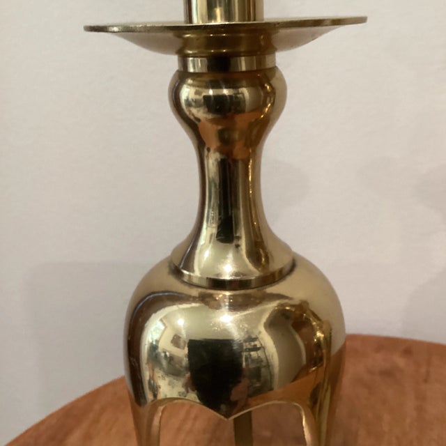 Brass Mid 20th Century Japanese Solid Brass Open Base Candlesticks- a Pair For Sale - Image 8 of 13