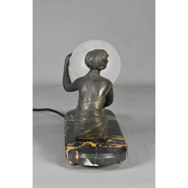 1920s French Art Deco Lamp with Lady and Glass Globe Shade, 1920s For Sale - Image 5 of 16