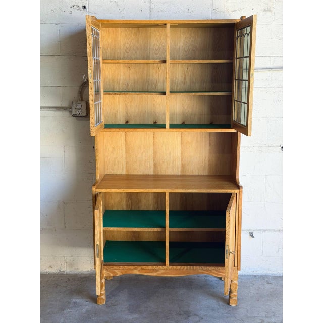 Mid-Century Modern Vintage Oak Hutch Cabinet With Glass Door Denmark 1970s For Sale - Image 3 of 10