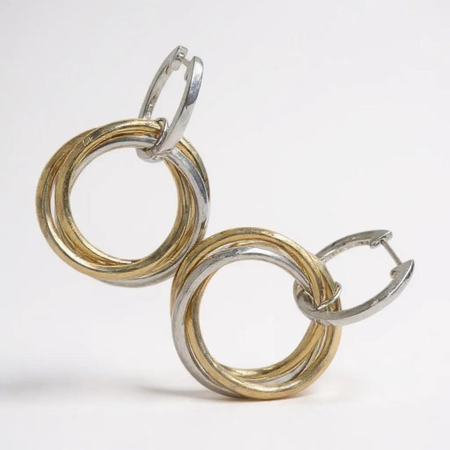 18k Rose White Yellow Gold Diamond 1.95 Carat Intertwining Circle Drop Earrings, A Pair For Sale - Image 10 of 10