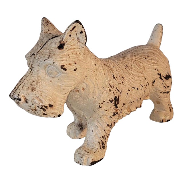 Early 20th Century Iron Original Painted Scottie Dog Door Stop For Sale
