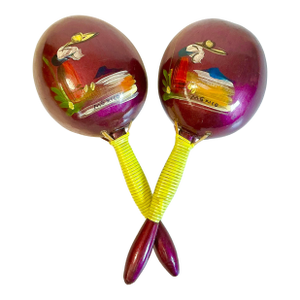1950s Vintage Boho Chic Mexican Hand-Painted Maracas - A Pair.