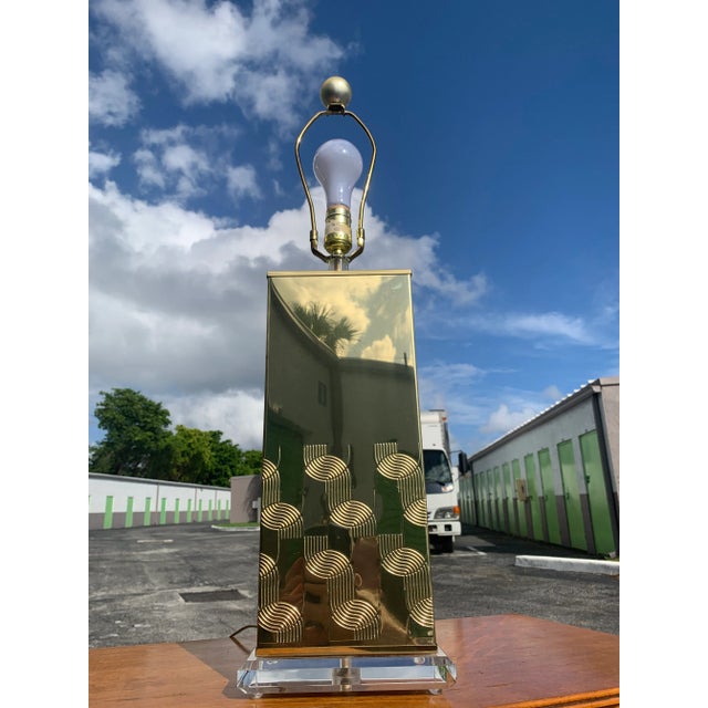 1970s 1970s Pierre Cardin Style Brass and Lucite Table Lamp For Sale - Image 5 of 13
