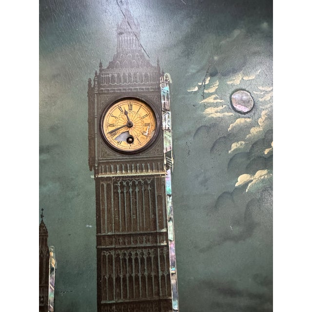 Gothic Antique Edwardian London City Big Ben Clock Tower With Frame For Sale - Image 3 of 6