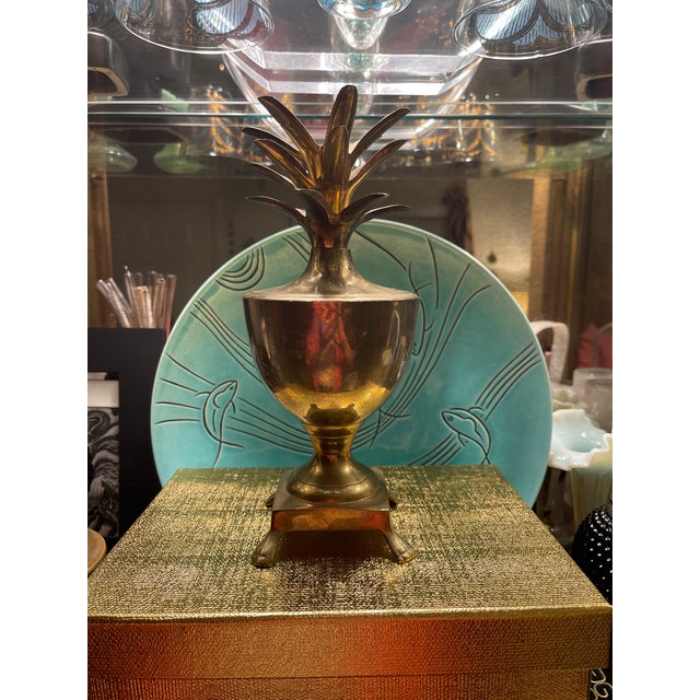 1960s Mid Century Modern Brass Pineapple Compote & Candlesticks For Sale - Image 5 of 15