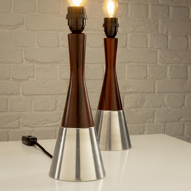 Bergboms Rosewood and Aluminum Table Lamps from Bergboms, Sweden, 1950s, Set of 2 For Sale - Image 4 of 13