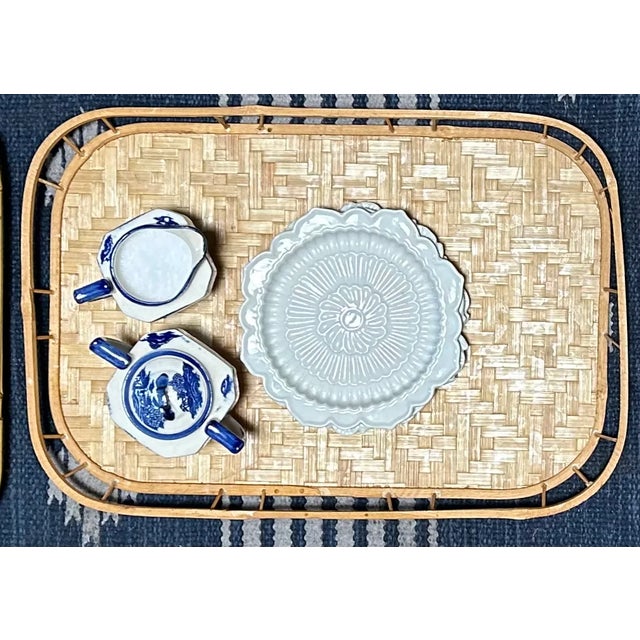 Tan Vintage Boho Chic Bamboo and Woven Rattan Stacking Trays, Set of 5 For Sale - Image 8 of 10