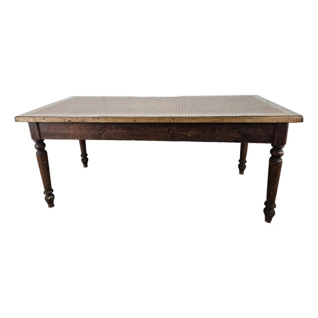 Rustic Fir Table with Mosaic Top, 1800s For Sale