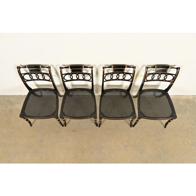 Baker Furniture Historic Charleston Regency Ebonized and Gold Gilt Dining Chairs, Set of Four For Sale In South Bend - Image 6 of 16