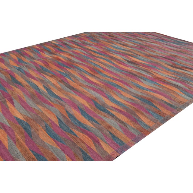Colorful Modern Flatweave Kilim Room Size Wool Rug For Sale - Image 11 of 12