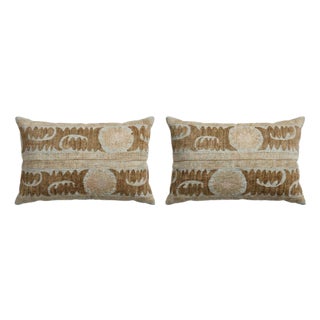 Uzbek Suzani Lumbar Pillow Cover 17'' X 24'' - Set of Two For Sale