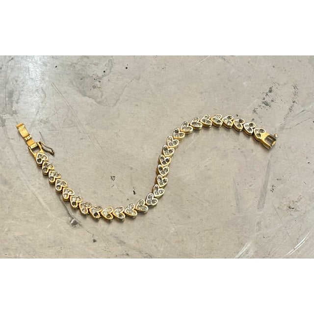 Sky Gold-Tone Rhinestone Heart Tennis Bracelet For Sale - Image 4 of 6