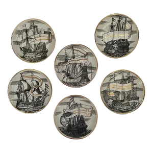 1960s Velieri "Tall Ship" Coasters by Piero Fornasetti - Set of 6