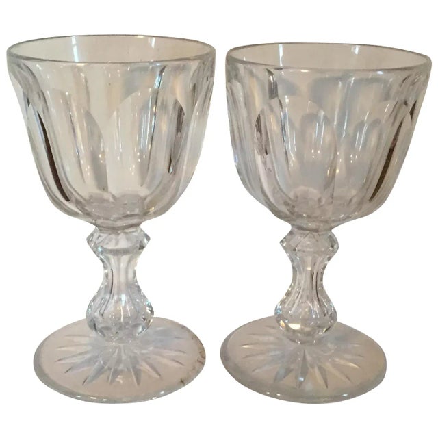 19th Century American Glass Cut Crystal Wine Goblets - A Pair For Sale - Image 11 of 11
