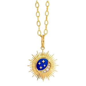 Syna Yellow Gold Lapis Enamel Moon and Stars Pendant with Diamonds