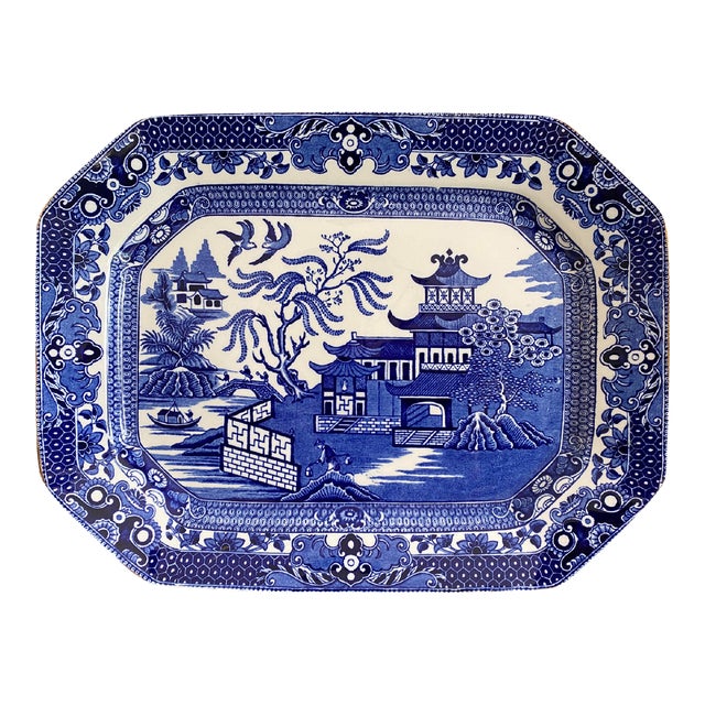1930s Burgess and Leigh (Burleigh Ware) Willow Pattern Platter, England For Sale