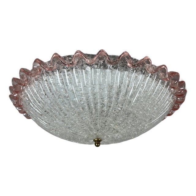 Murano Glass Ceiling Lamp with Pink Edge, 1970s For Sale