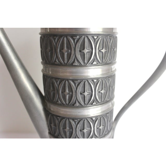 Mid 20th Century Mid 20th Century Pewter Coffee Pot, Tall Norwegian Lidded Pitcher With Black Detail and Patina, Vintage Haugrud Norway Zinn Handle For Sale - Image 5 of 10