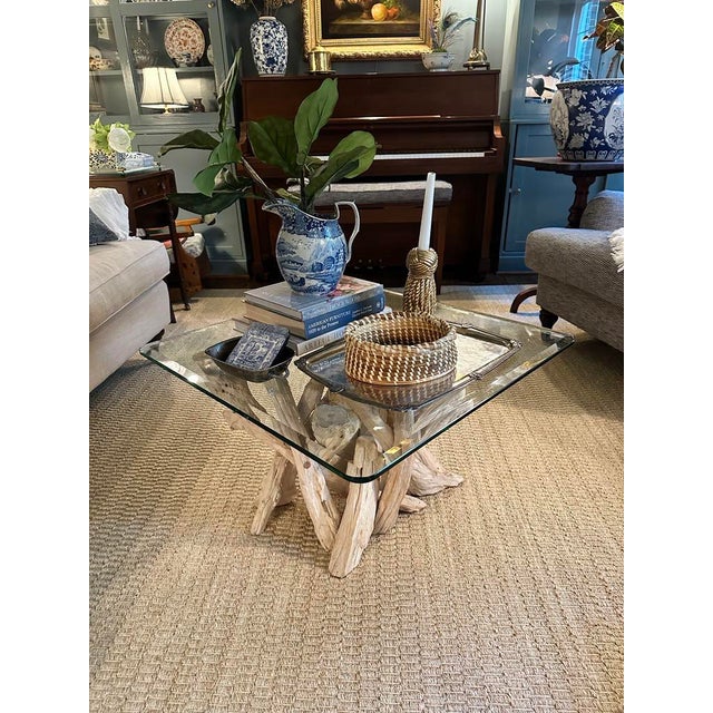 1990s 1990s Coastal Driftwood and Glass Coffee Table For Sale - Image 5 of 7
