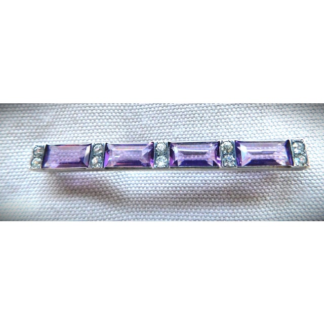 Antique Amethyst Crystal and Sterling Silver Art Deco Bar Pin For Sale - Image 10 of 10