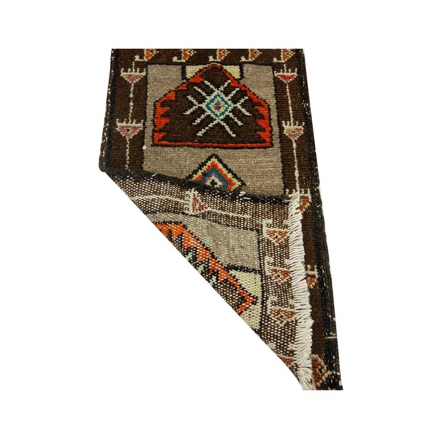 Mid-Century Modern Brown & Orange Mini Vintage Rug For Sale - Image 3 of 4