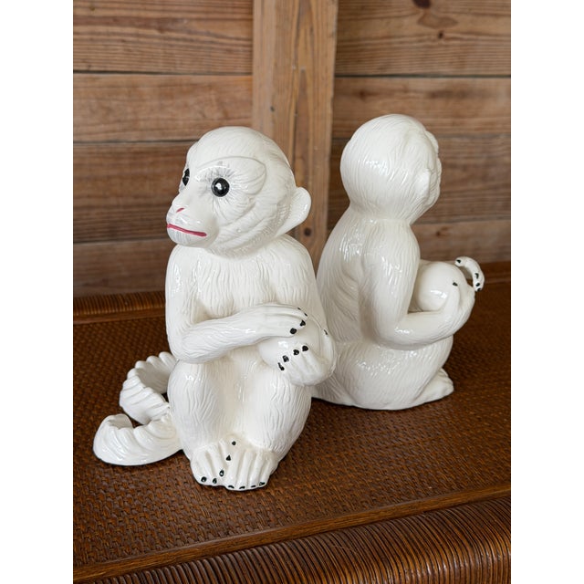 White Pair of Chelsea House White Porcelain Capuchin Monkey Bookends or Decorative Objects For Sale - Image 8 of 12