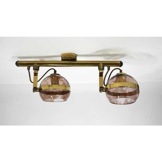 Italian Brass Hanging Lamp with Two Smoke Glass Balls, 1960s For Sale - Image 3 of 18