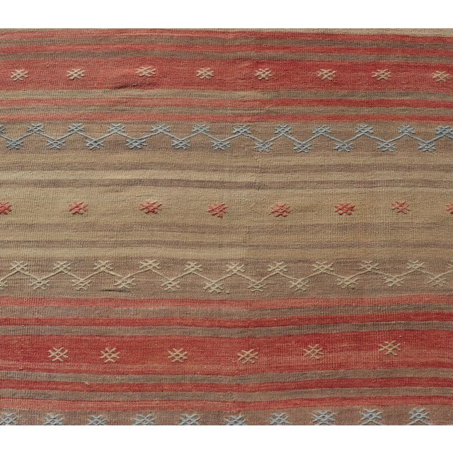 Textile Vintage Turkish Kilim With Stripes in Blue, Tan, Brown, Cream and Orange For Sale - Image 7 of 12