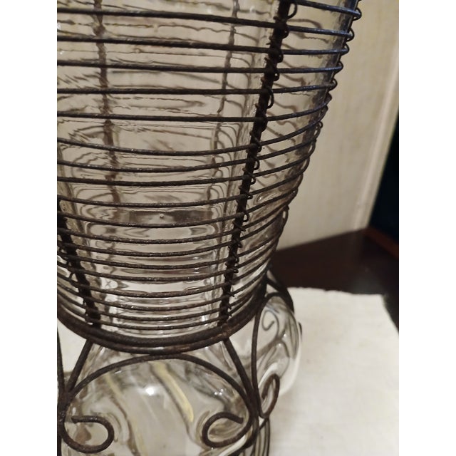 Antique French Pedestal Urn Caged Glass Twisted Wire Vase Late 19th Century For Sale - Image 10 of 11
