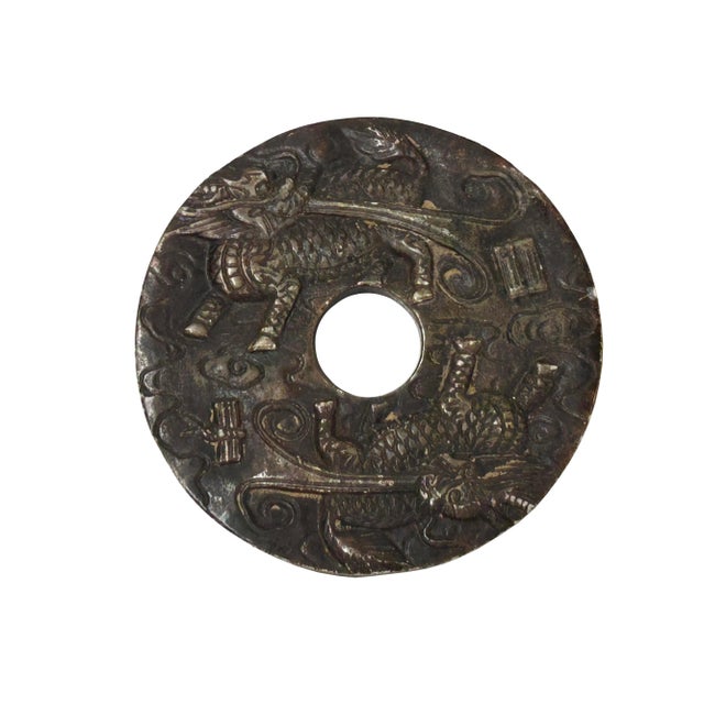 Stone Oriental Stone Ritual Mythical Motif Carving Display Plaque Art For Sale - Image 7 of 10