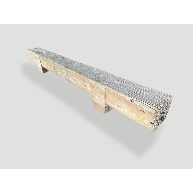 Andrianna Shamaris Bleached Teak Wood Log Bench For Sale - Image 9 of 18