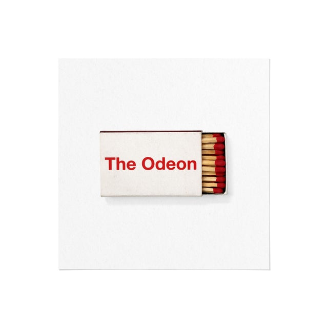A high-quality art print of a vintage 1980s matchbox from The Odeon, the iconic neon-lit corner brasserie in Tribeca that...