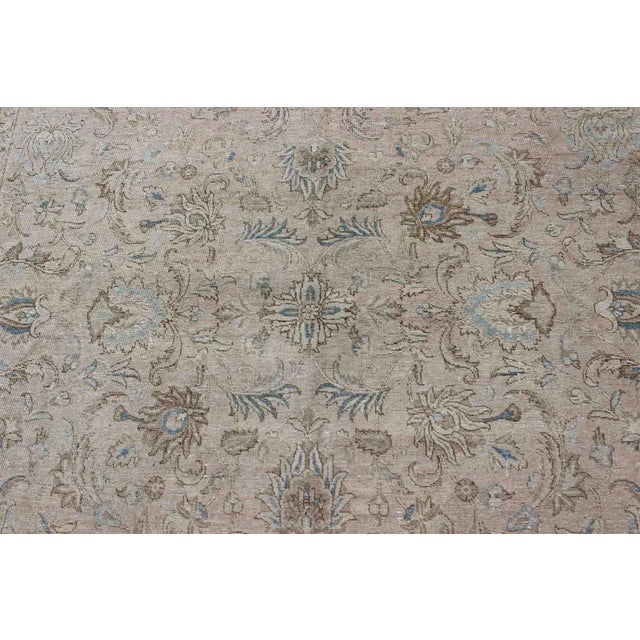 Persian Tabriz Long Rug With Floral Design in Ivory, Blue, Blush, Brown For Sale - Image 9 of 13