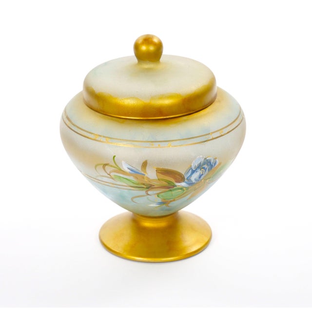 Mid-Century Modern Italian Venetian Art Glass Gilt & Painted Covered Jar For Sale - Image 10 of 10