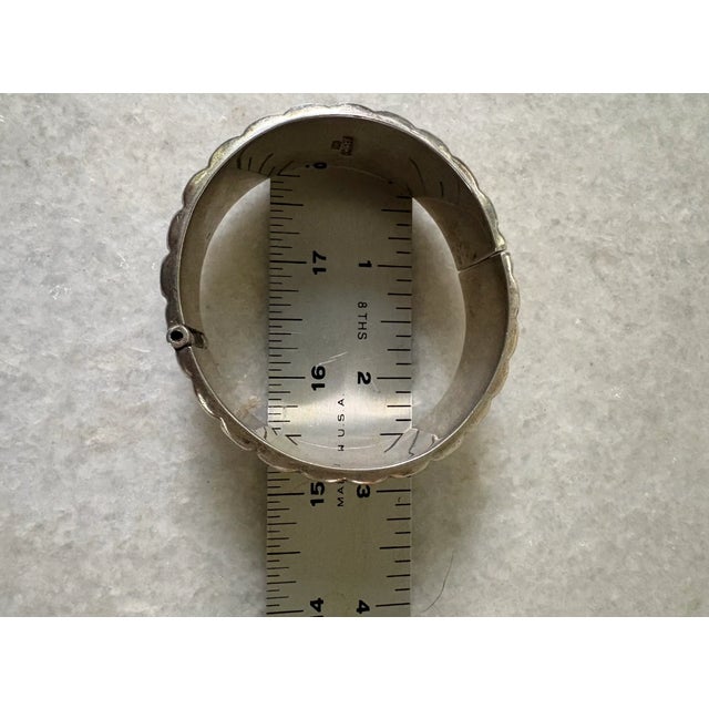 Metal 1980s Sterling Silver, Large Solid Mexican Taxco Hinged Cuff Bracelet For Sale - Image 7 of 7