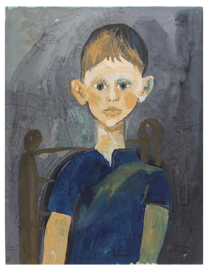Raymond Debiève, Portrait of Boy in a Chair, 1960s, Gouache on Paper, Framed
