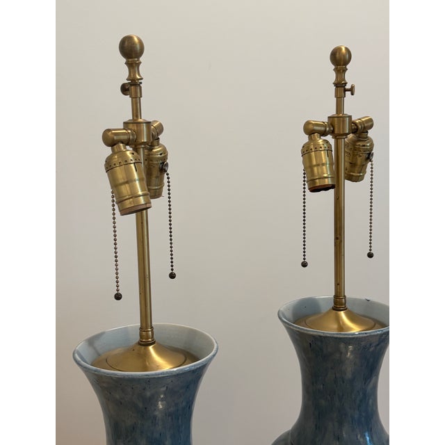 John Boone Late 20th Century John Thompson Cerulean Baluster Lamps Unmarked - a Pair For Sale - Image 4 of 7
