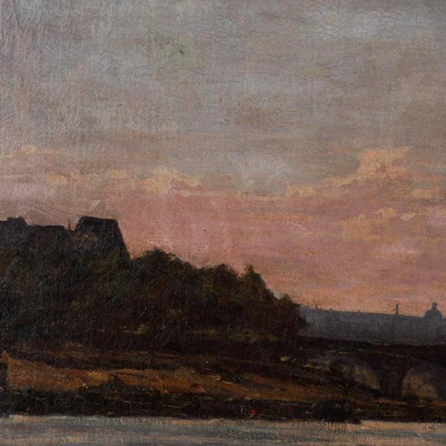 Impressionist 19th Century Antique Framed Twilight on the Seine Oil on Canvas by Luigi Craveri For Sale - Image 3 of 11