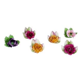 Vintage English Bone China Rose Motif Place Card Holders, Set of 6 For Sale
