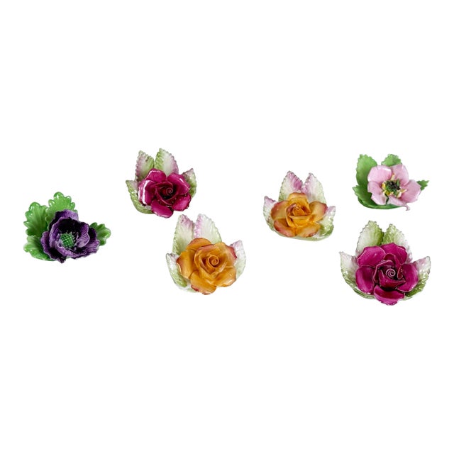 Vintage English Bone China Rose Motif Place Card Holders, Set of 6 For Sale