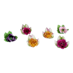 Vintage Rose Motif English Bone China Place Card Holders, Set of 6