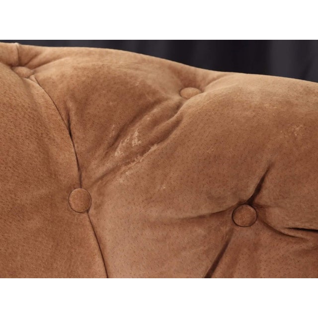 Pair of Mid 20th Century Full Grain Suede Leather Rolling Club Chairs For Sale - Image 12 of 13